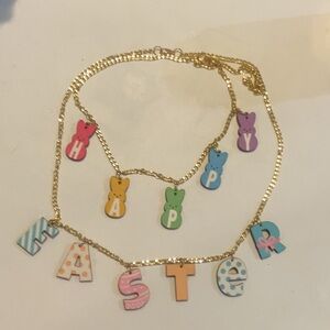 2 for 1-Colorful Bunny PEEP  'HAPPY' Pendant Necklace and Decorative ‘EASTER’